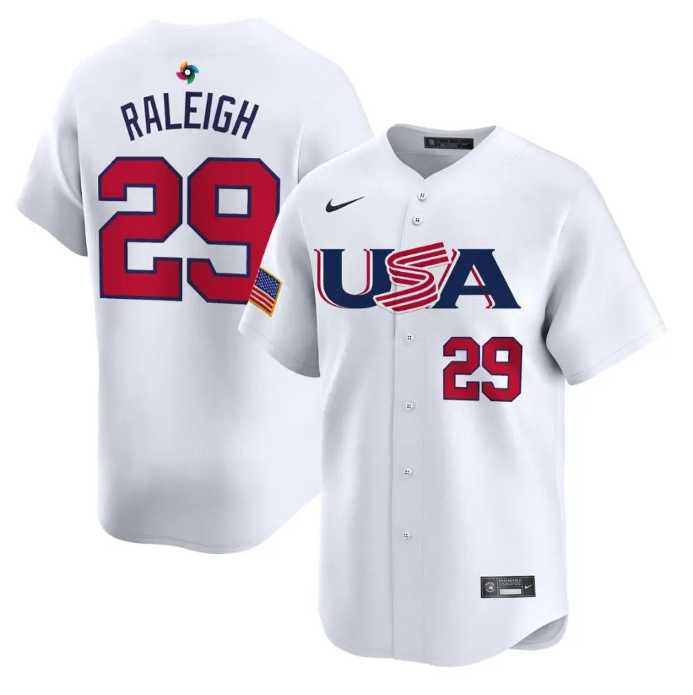 USA #29 Cal Raleigh Nike White 2023 World Baseball Classic Game Jersey
