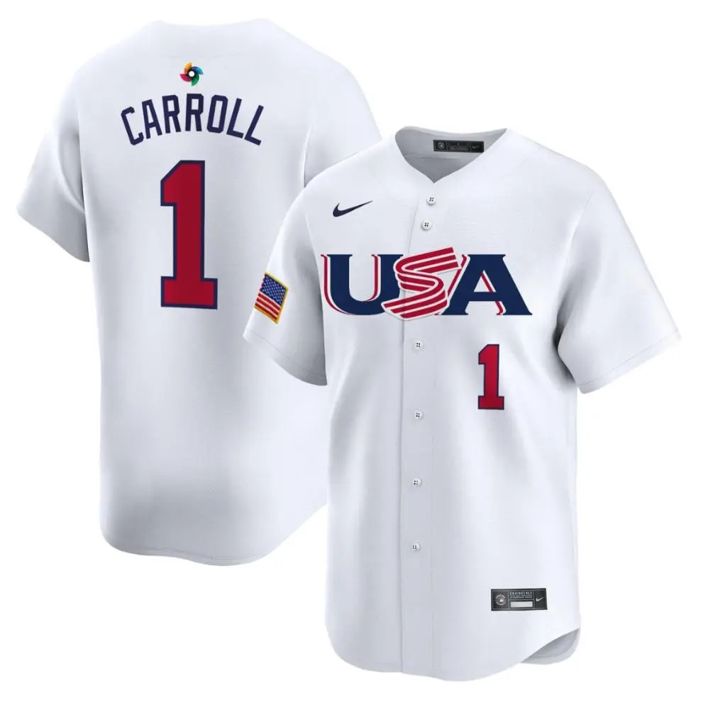 USA #1 Corbin Carroll Nike White 2023 World Baseball Classic Game Jersey