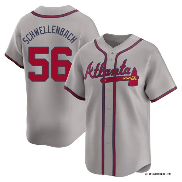 Mens Atlanta Braves #56 Spencer Schwellenbach Nike Gray Away Limited Jersey