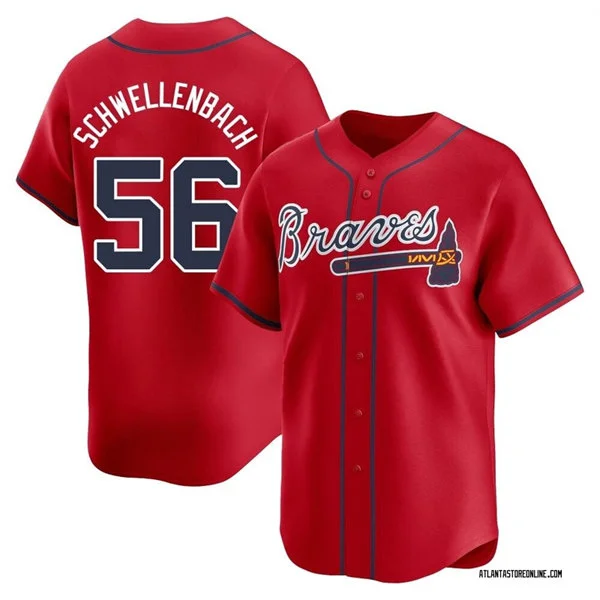 Mens Atlanta Braves #56 Spencer Schwellenbach Nike Red Alternate  Limited Jersey