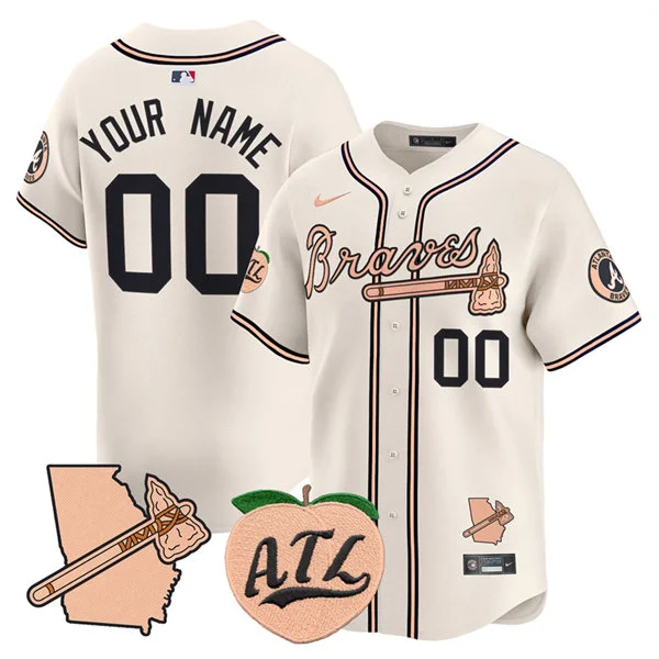 Atlanta Braves Custom Cream Strip Vapor Limited Peach Jersey