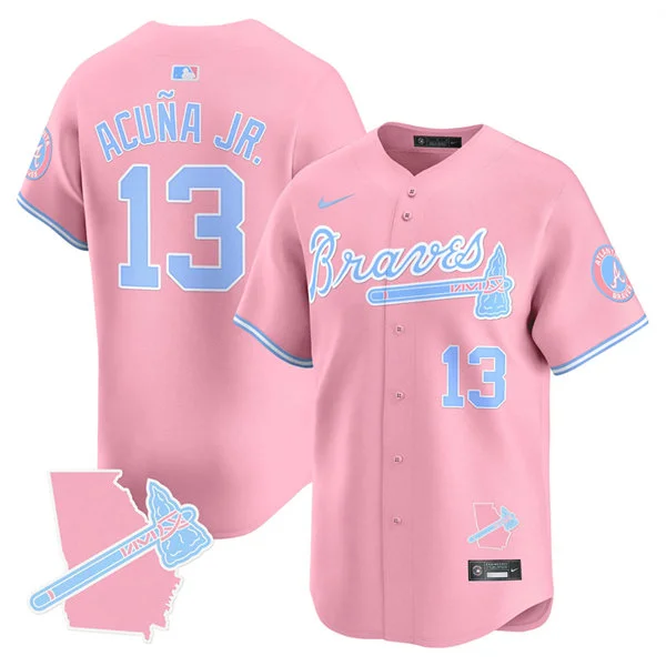 Mens Atlanta Braves #13 Ronald Acuna Jr. Peach Vapor Limited Jersey pink
