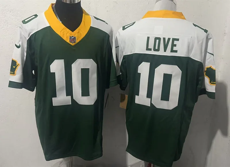 Mens Green Bay Packers #10 Jordan Love Green White Gratitude F.U.S.E. Vapor Limited Jersey