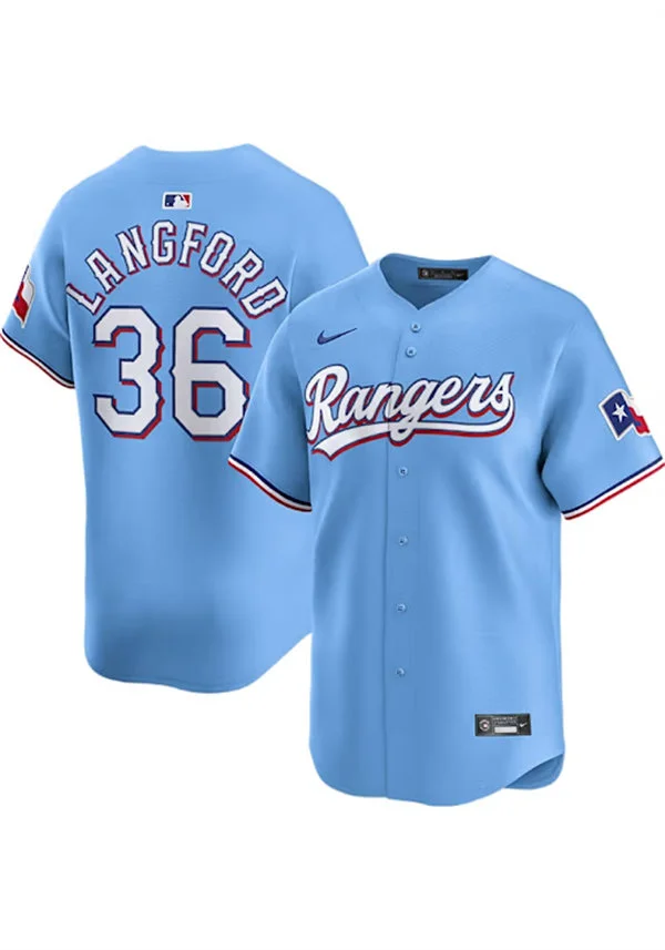 Mens Texas Rangers #36 Wyatt Langford Nike Light Blue Alternate Limited Jersey