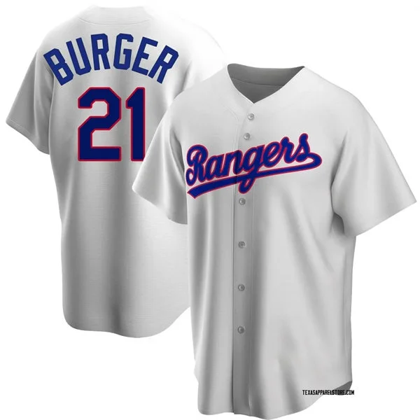 Mens Texas Rangers #21 Jake Burger Nike White Cooperstown Collection Jersey