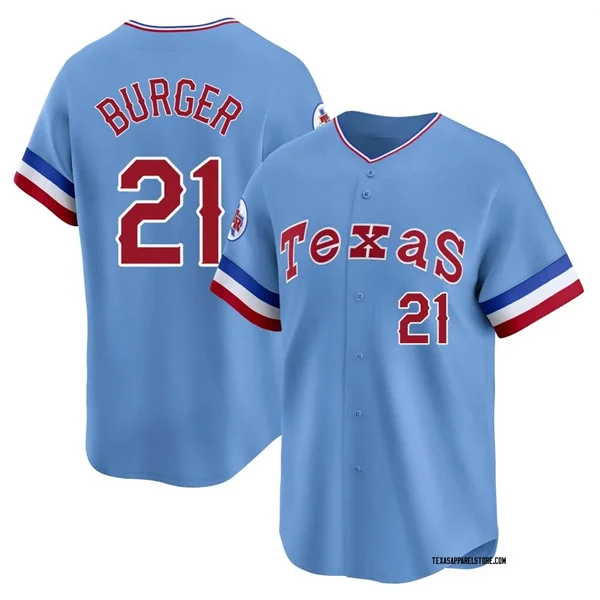 Mens Texas Rangers #21 Jake Burger Nike Light Blue Retro Cooperstown Collection Jersey