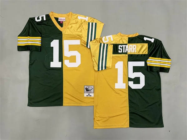 Men's Green Bay Packers #15 Bart Starr 1969 Green Gold Split Two Tone Throwback Jersey
