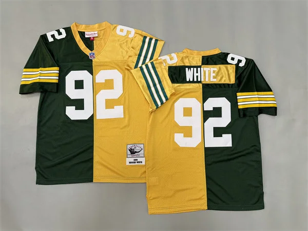 Mens Green Bay Packers #92 Reggie White 1996 Green Gold Split Two Tone Throwback Jersey
