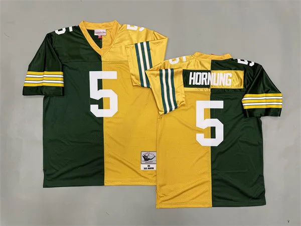 Mens Green Bay Packers #5 Paul Hornung 1961 Green Gold Split Two Tone Throwback Jersey