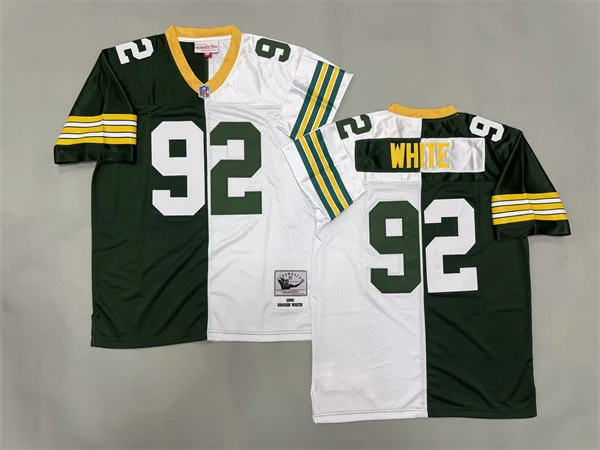 Mens Green Bay Packers #92 Reggie White 1996 Green White Split Two Tone Throwback Jersey
