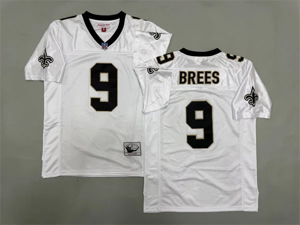 Mens New Orleans Saints #9 Drew Brees White Throwback Jersey