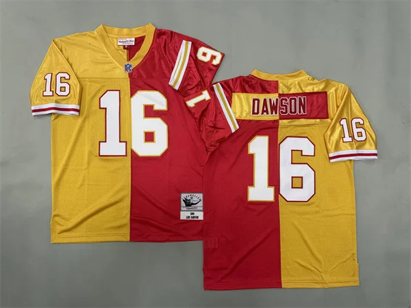 Mens Kansas City Chiefs #16 Len Dawson 1969 Gold Red Split Two Tone Throwback Jersey