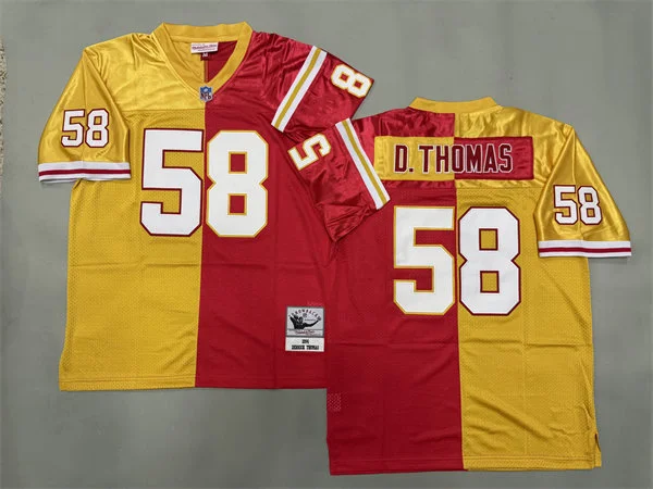 Mens Kansas City Chiefs #58 Derrick Thomas 1994 Gold Red Split Two Tone Throwback Jersey