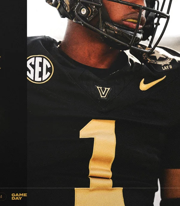 Mens Vanderbilt Commodores #1 Owen Cabell Black Gold Football F.U.S.E Limited Jersey