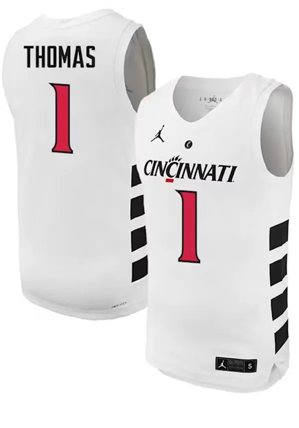 Cincinnati Bearcats #1 Day Day Thomas 2025-26 White XII College Basketball Game Jersey