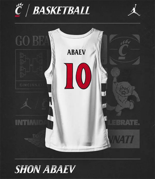 Cincinnati Bearcats #10 Shon Abaev 2025-26 White XII College Basketball Game Jersey