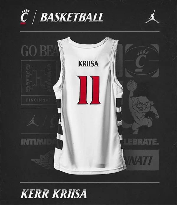 Cincinnati Bearcats #11 Kerr Kriisa 2025-26 White XII College Basketball Game Jersey