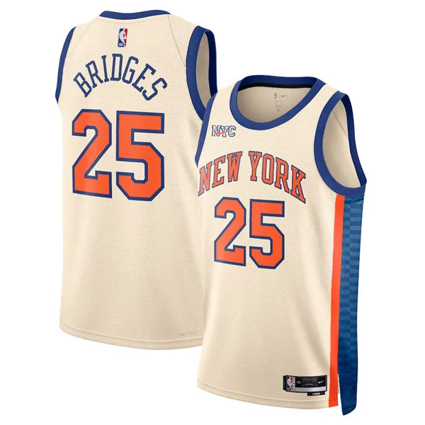 Mens New York Knicks #25 Mikal Bridges Cream 2025-26 City Edition Swingman Jersey