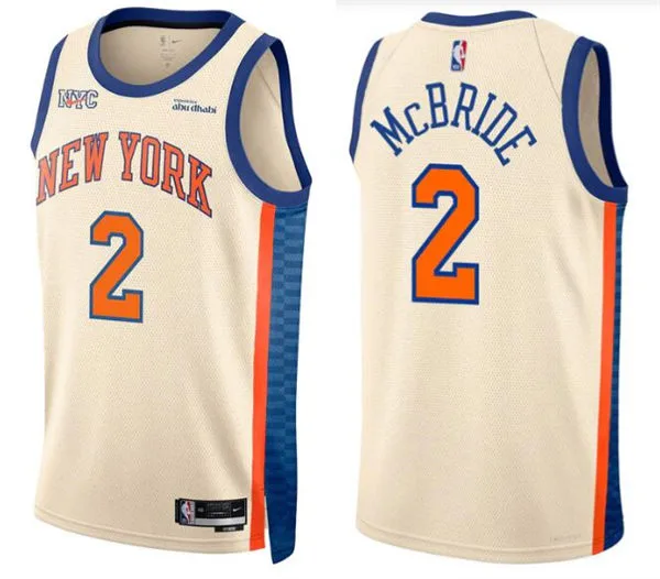 Mens New York Knicks #2 Miles McBride Cream 2025-26 City Edition Swingman Jersey