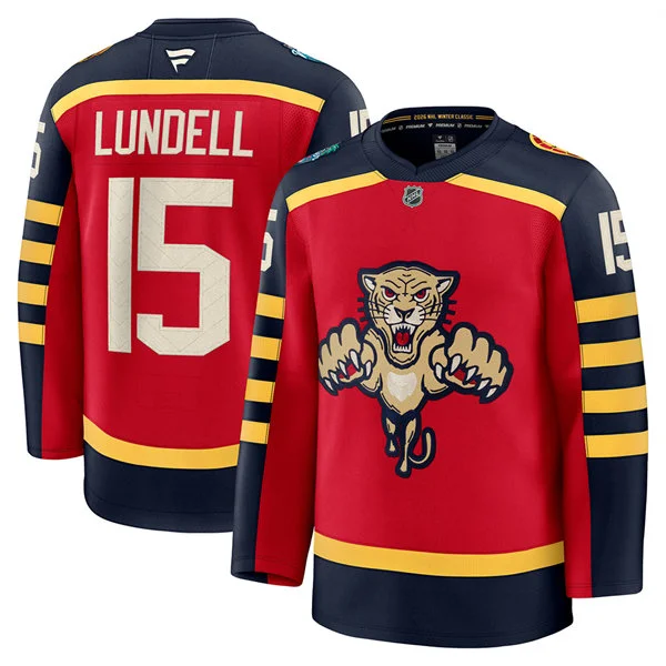 Men's Florida Panthers #15 Anton Lundell Red Fanatics 2026 NHL Winter Classic Premium Jersey