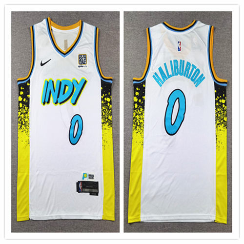 Mens Indiana Pacers #0 Tyrese Haliburton 2024-25 White City Edition Jersey