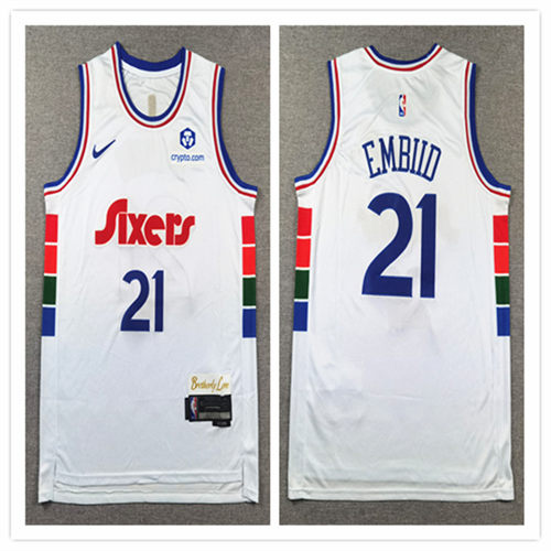 Mens Philadelphia 76ers #21 Joel Embiid 2024-25 White City Edition Jersey