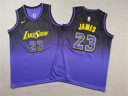 Youth Los Angeles Lakers #23 LeBron James 2024-25 Purple City Edition Jersey