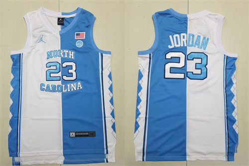 Men's North Carolina Tar Heels #23 Michael Jordan White Blue Split Basketball Jersey