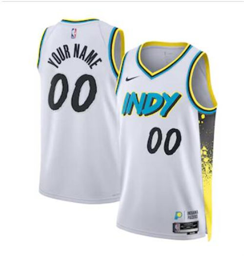 Mens Youth Indiana Pacers Custom 2024-25 White City Edition Jersey