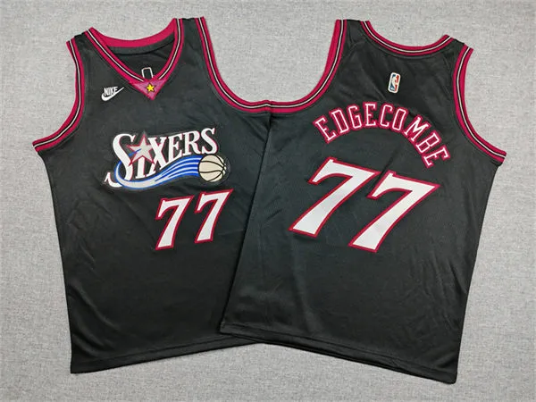 Youth Philadelphia 76ers #77 V.J. Edgecombe Nike Black Hardwood Classics Jersey