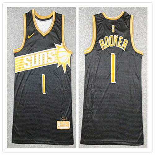 Mens Phoenix Suns #1 Devin Booker Black Gold Limited Jersey 