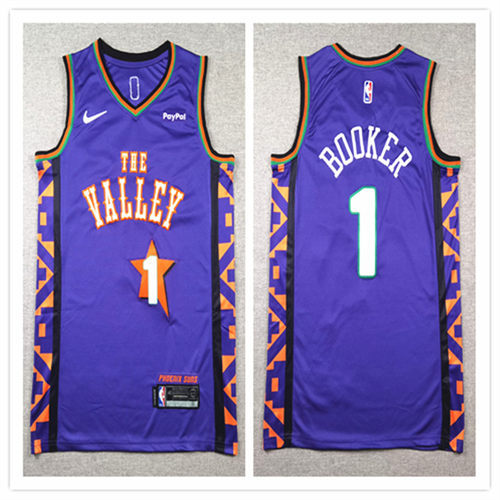 Mens Phoenix Suns #1 Devin Booker 2024-25 Purple City Edition Jersey