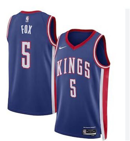 Mens Sacramento Kings #5 De'Aaron Fox  2024-25 Blue City Edition Jersey
