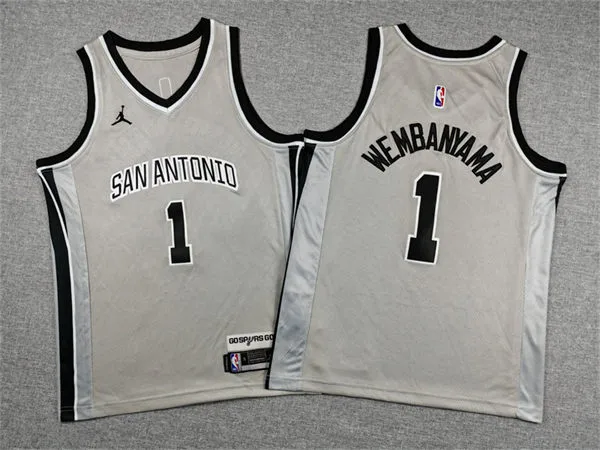 Youth San Antonio Spurs #1 Victor Wembanyama Gray 2025-26 Statement Edition Jersey