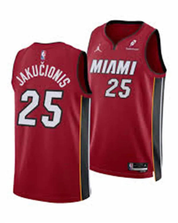 Mens Miami Heat #25 Kasparas Jakucionis Red Statement Edition Swingman Jersey