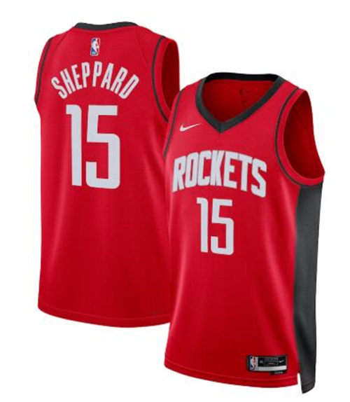 Mens Houston Rockets #15 Reed Sheppard Red Icon Edition Jersey