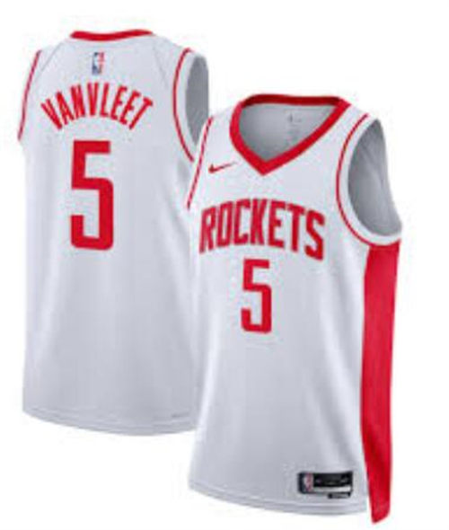 Mens Houston Rockets #5 Fred VanVleet White Stitched Association Edition Jersey
