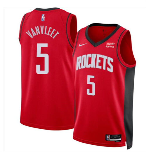 Mens Houston Rockets #5 Fred VanVleet Red Icon Edition Jersey