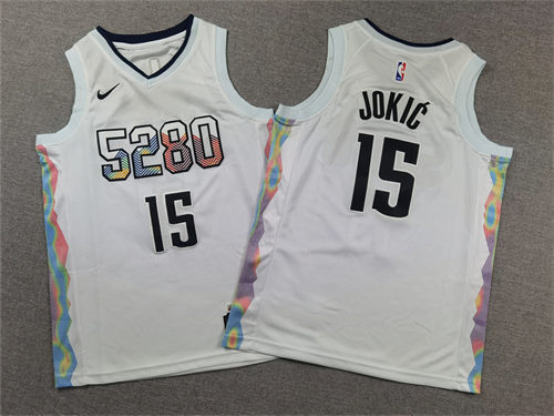 Youth Denver Nuggets #15 Nikola Jokic 2024-25 White City Edition Jersey
