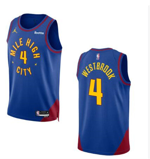 Mens Denver Nuggets #4 Russell Westbrook 2025 Blue Statement Edition Jersey