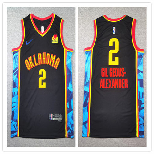Mens Oklahoma City Thunder #2 Shai Gilgeous-Alexander 2024-25 Black City Edition Jersey