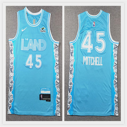 Mens Cleveland Cavaliers #45 Donovan Mitchell Nike Light Blue 2024-25 City Edition Swingman Jersey