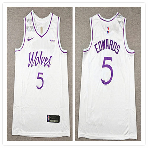 Mens Minnesota Timberwolves #5 Anthony Edwards White Purple Limited Jersey