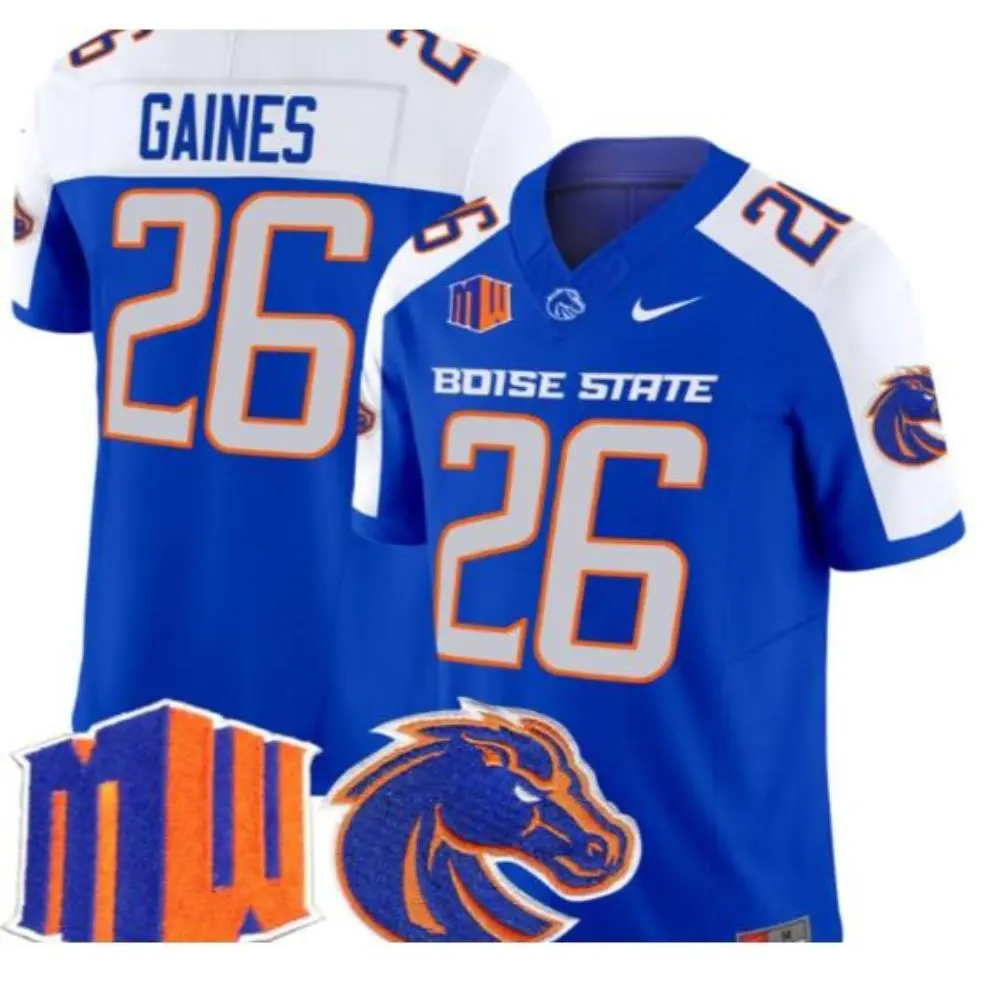Boise State Broncos #26 Sire Gaines Royal White Gratitude Limited Football Jersey