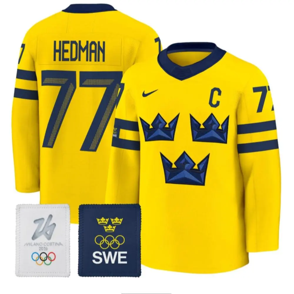 Mens Sweden #77 Victor Hedman Gold 2026 Olympic National Hockey Premium Jersey