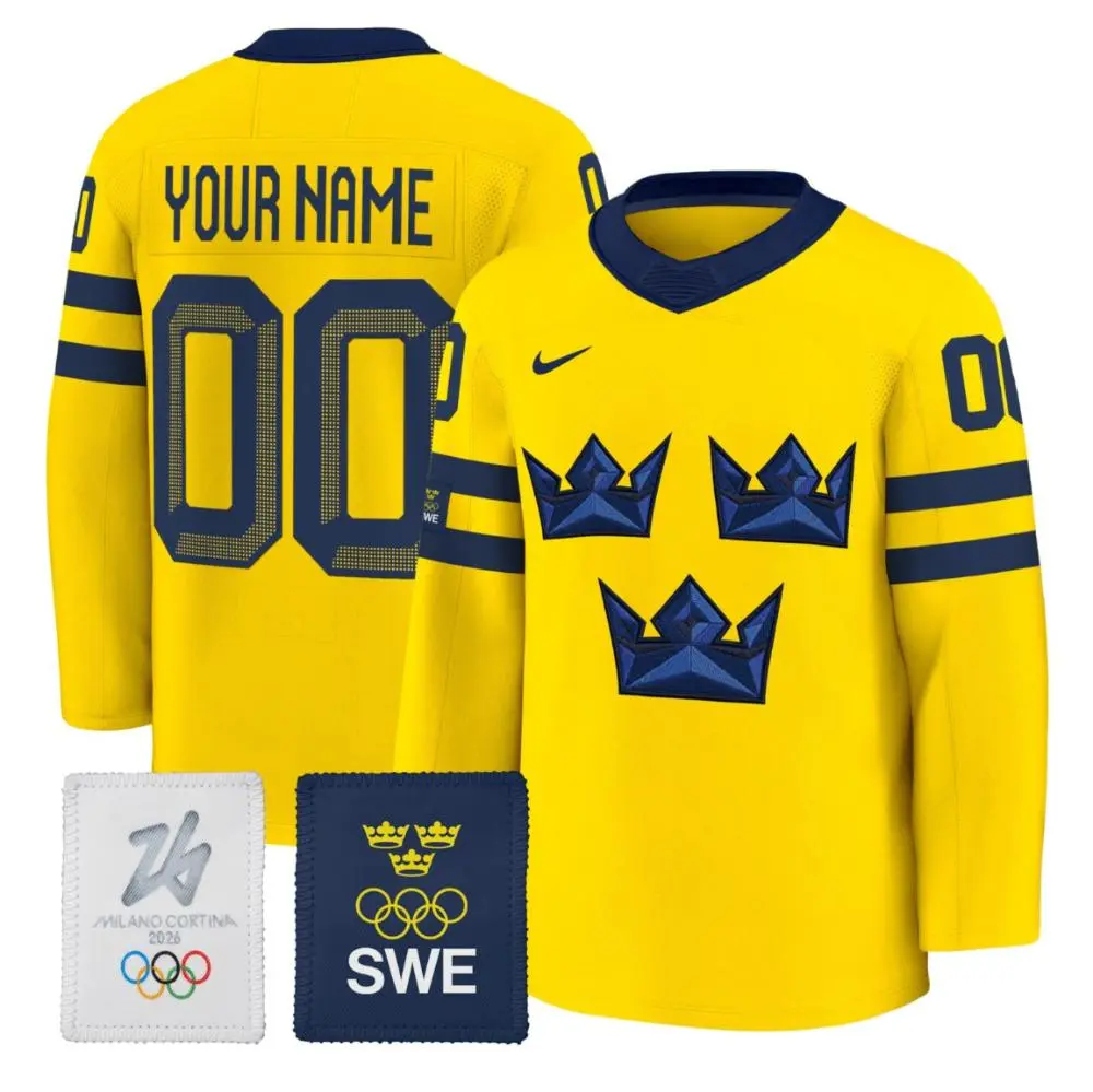 Mens Youth Custom Sweden 2026 Olympic Hockey Jersey Gold