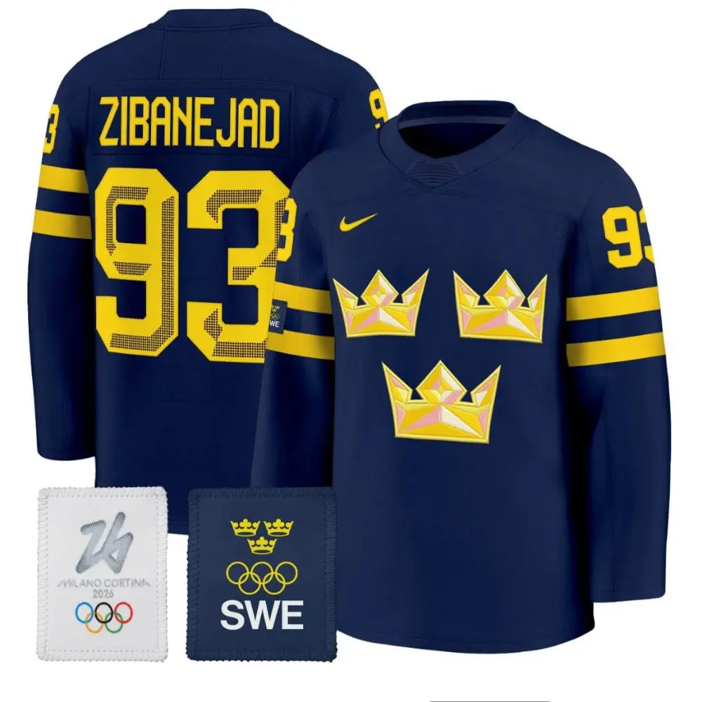 Mens Sweden #93 Mika Zibanejad Navy 2026 Olympic National Hockey Premium Jersey
