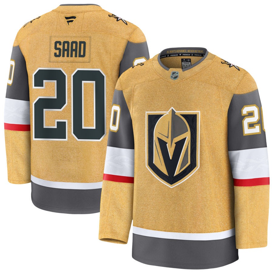 Mens Vegas Golden Knights #20 Brandon Saad Stitched Fanatics Gold Home Player Jersey