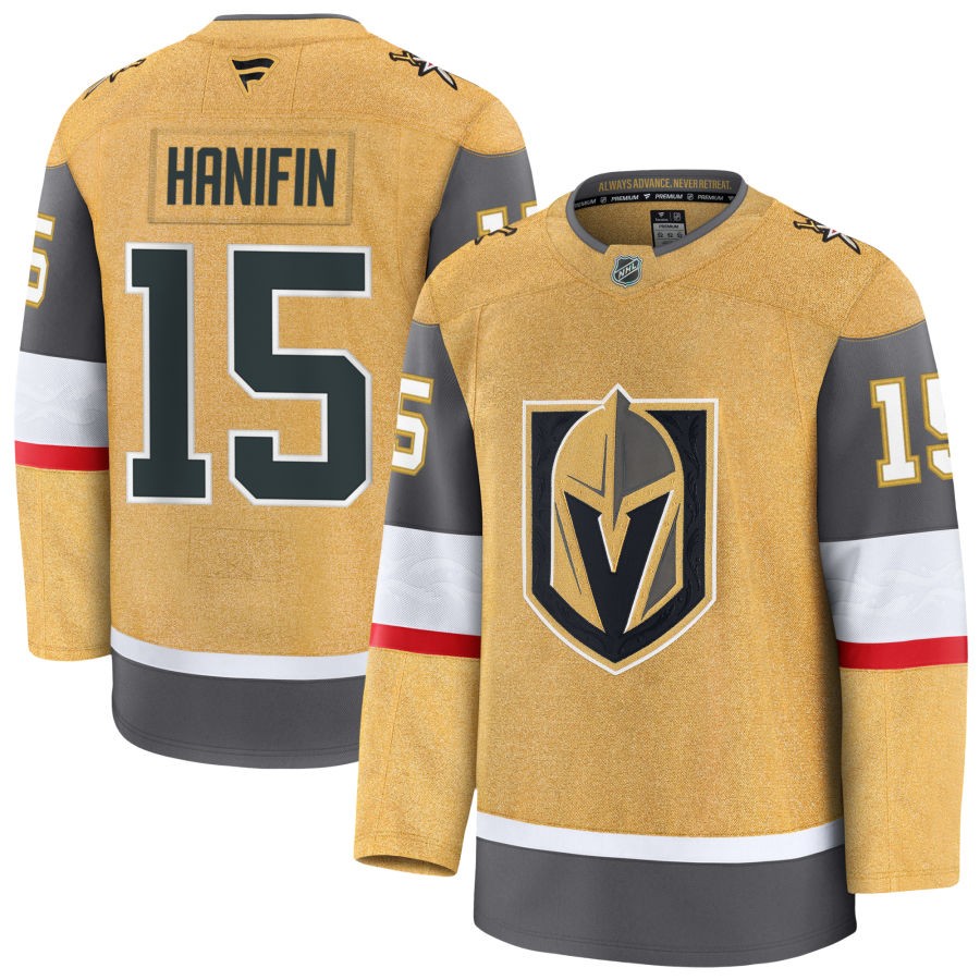 Mens Vegas Golden Knights #15 Noah Hanifin Fanatics Gold Home Player Jersey