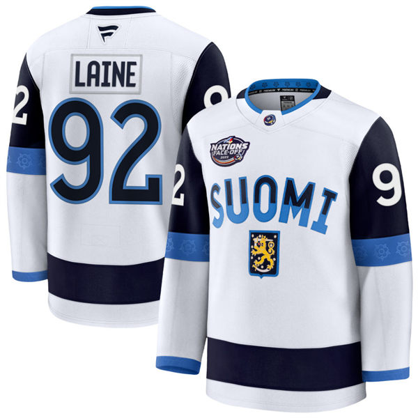 Men's Youth Finland #92 Patrik Laine Fanatics White 2025 4 Nations Face-Off Premium Jersey
